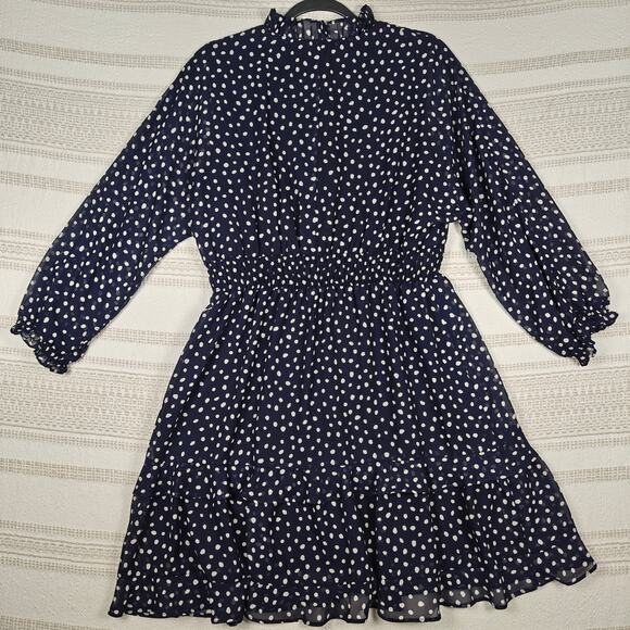 Emma & Michele Navy White Polka Dot Ruffle Hem Dress Size PXL NWT - Picture 2 of 7